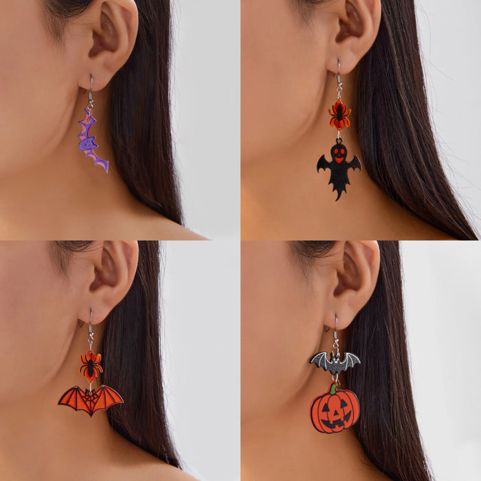 Wholesale  Creative Bat Pumpkin  Ghost Asymmetrical Acrylic Earrings