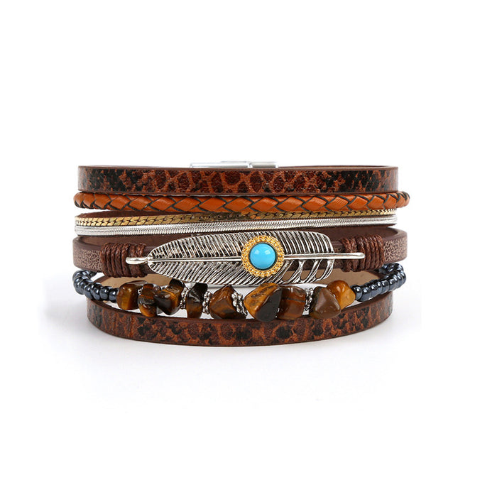 Wholesale Leather Bohemian Turquoise Bracelet with Leopard Print