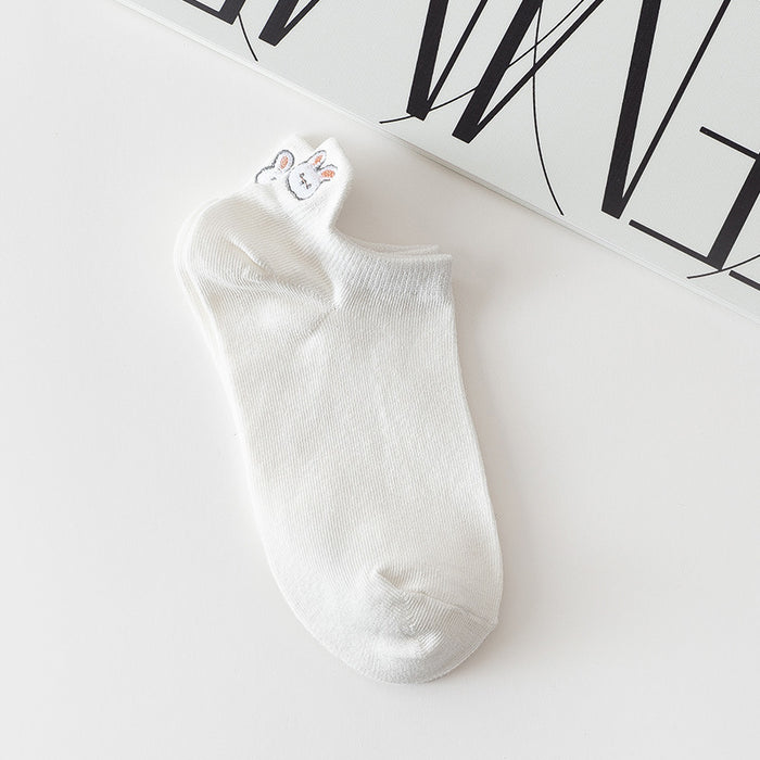 Wholesale Embroidered socks with heart-shaped heel, shallow socks, cotton socks, cute low cut, smiling face, bow socks