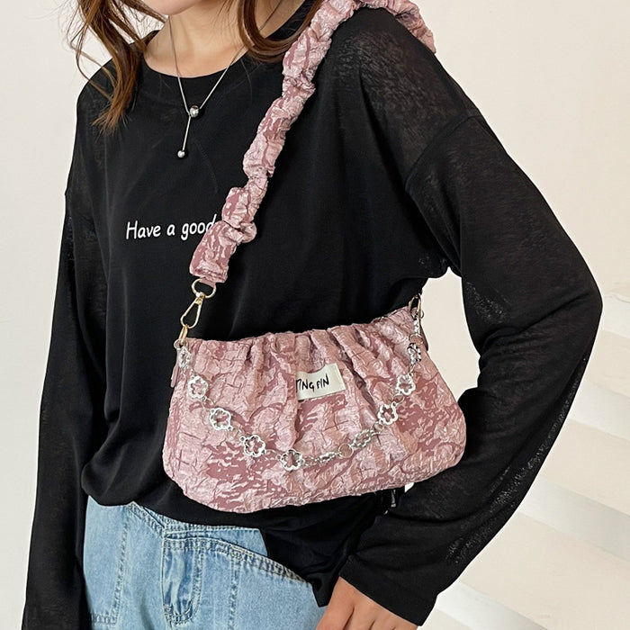 Wholesale Minimalist bag chain, fashionable pleated fabric bag, single shoulder crossbody casual cloud bag