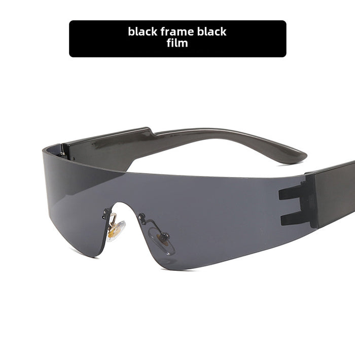 Wholesale Frameless sunglasses, punk sports sunglasses, one-piece fashion sunglasses