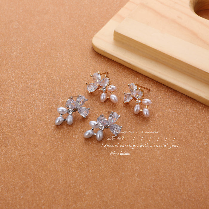 Wholesale Geometric Zircon Pearl Earrings, Fashionable Commuter Versatile, Simple Earrings, High Quality, Exquisite Earrings