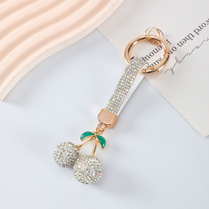 Wholesale Leather Cord with Diamond-Studded Cherry Keychain Pendant