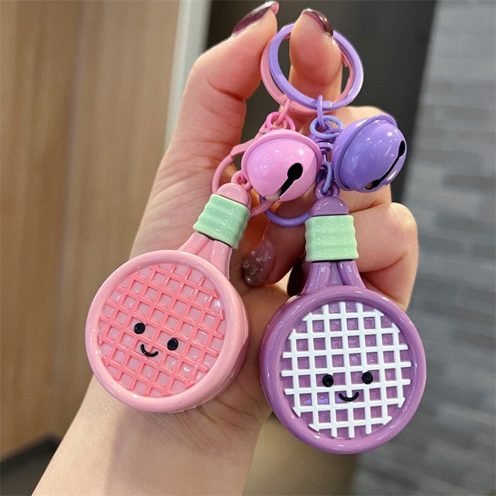 Wholesale 5 PCS Cute PVC cartoon colorful tennis racket keychains with bell