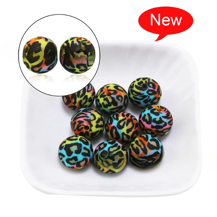 Wholesale 50PCS/PACK Leopard Print Water Transfer Silicone Beads JDC-BDS-HongZhou014