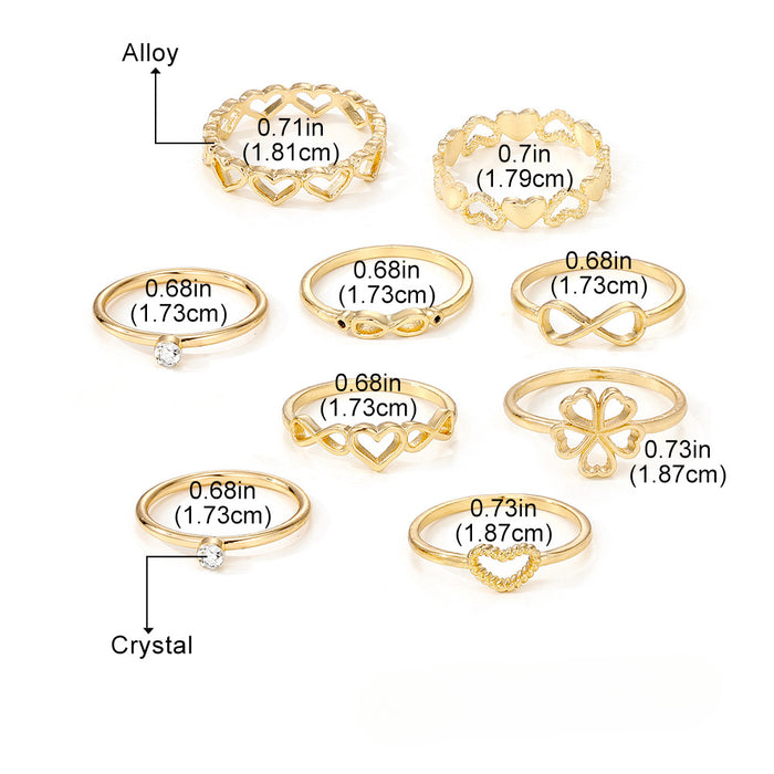 Wholesale Golden Flower Diamond Alloy Ring 9 Piece Set JDC-RS-HanShi002