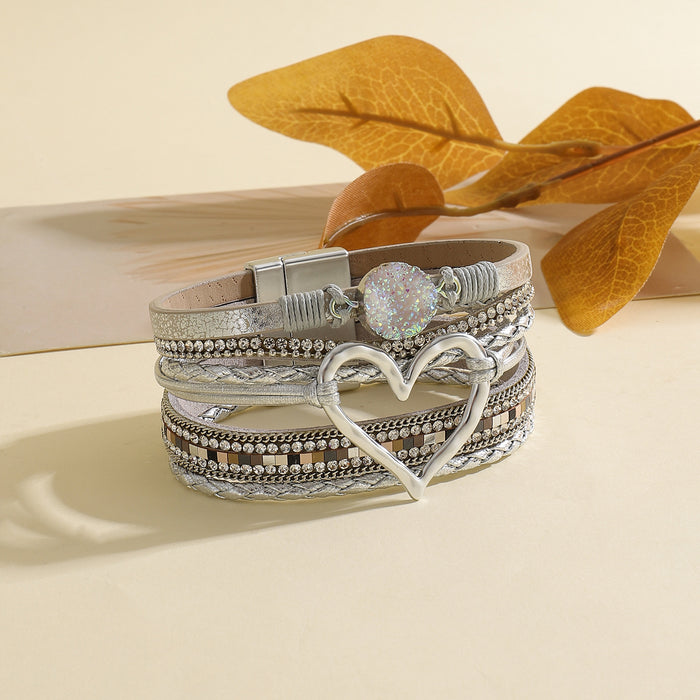 Wholesale 2pcs Leather Rope Bohemian Multi-layered Bracelet Raw Stone Love Bracelet JDC-BT-Mimeng041