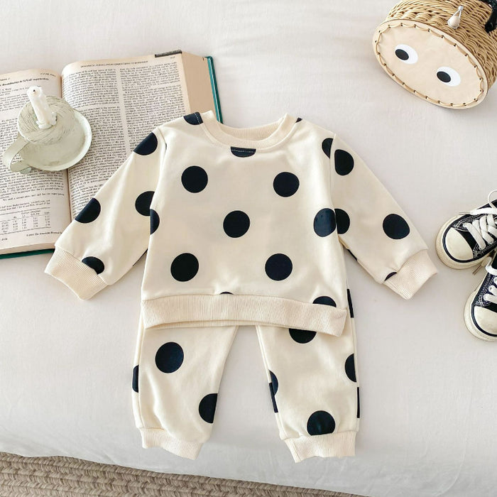 Wholesale Cute Polka Dot Sweatshirt and Sweatpants Children's Suit JDC-CTS-WeiNiS015