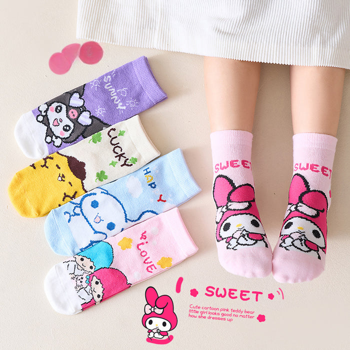 Wholesale 5 Pairs/pack Cute Cinnamon Dog Girl Socks Autumn New Arrival Kuromi Children's Socks Sanrio Baby Mid-tube Socks JDC-SK-LXWC001