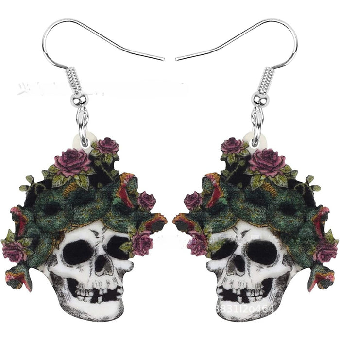 Wholesale Acrylic Red Flower Skull Pendant Earrings JDC-ES-Yuhen006