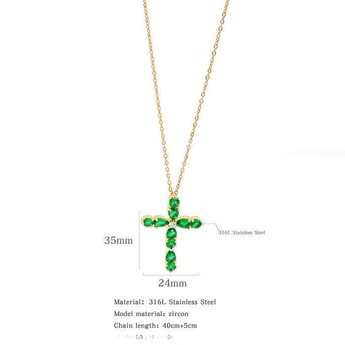 Wholesale Copper Plated Cross Necklace with Zircon Pendant JDC-NE-YiBao008