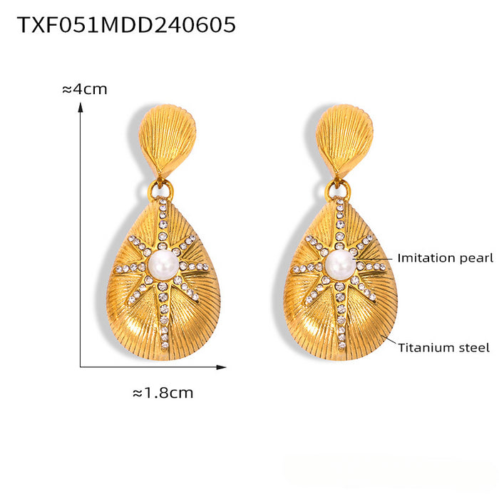 Wholesale Water Drop Star Diamond Titanium Steel Necklace Jewelry Set JDC-NE-MiLi018