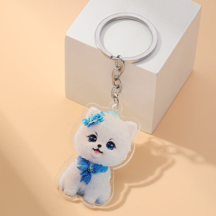Wholesale Acrylic Glitter Puppy Keychain JDC-KC-RongRui005