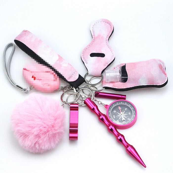 Wholesale Fur Ball Compass Leather Keychain 10-Piece Set JDC-KC-TouMS065