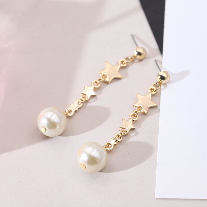 Wholesale Five-pointed Star Glass Pearl Alloy Earrings JDC-ES-YaXue008