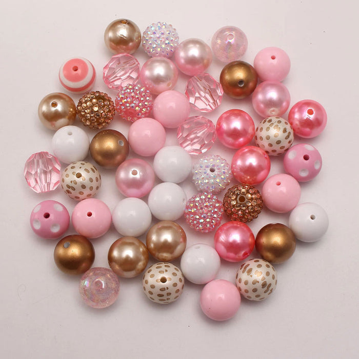 Wholesale 50pcs Pink+gold Print 20MM Acrylic Large Beads JDC-BDS-NiJia036