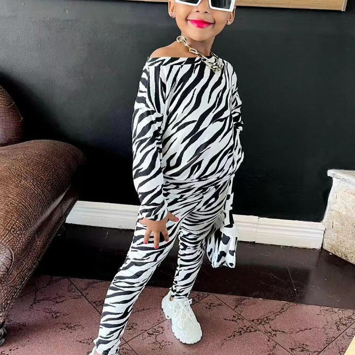 Wholesale Zebra Print Long Sleeve Loose Children's Suit JDC-CTS-YaYaMi034