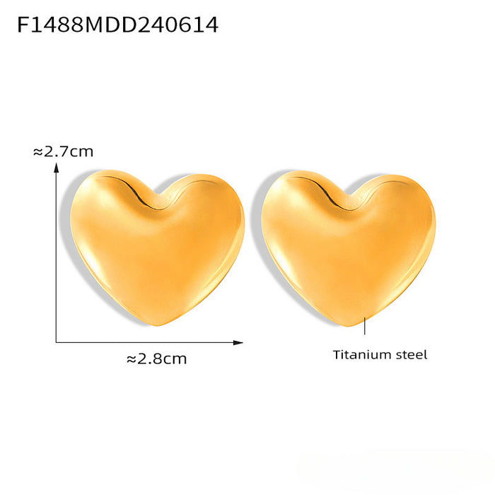 Wholesale Heart Shape Titanium Steel Gold Plated Earrings JDC-ES-MiLi003