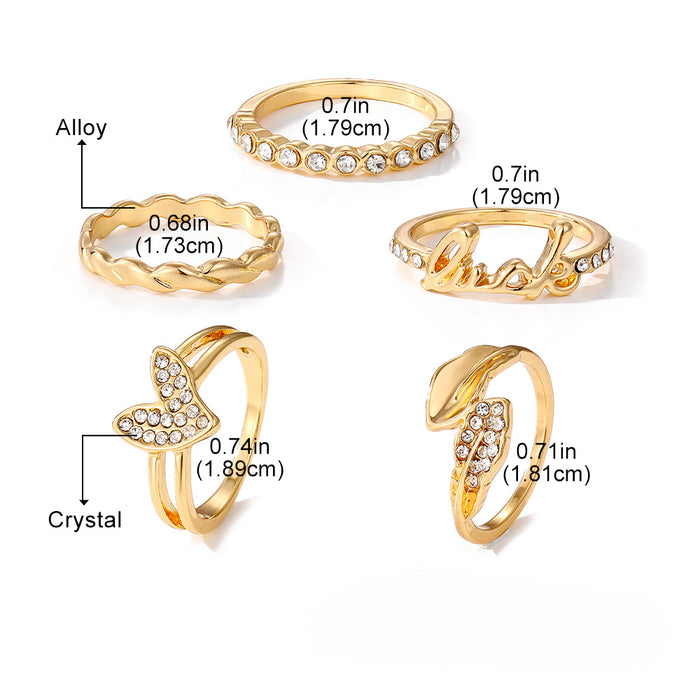Wholesale Golden Broken Diamond Love Alloy Ring 5-piece Set JDC-RS-HanShi006