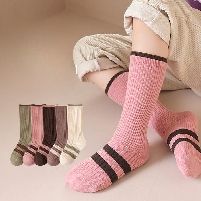 Wholesale Autumn and Winter Children's Combed Cotton Strips Textured Pile Socks Long Tube Sports Socks JDC-SK-SL005