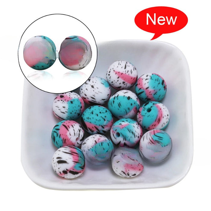 Wholesale 50PCS/PACK Leopard Print Water Transfer Silicone Beads JDC-BDS-HongZhou014