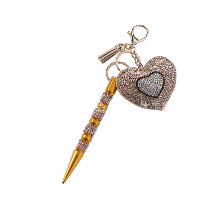 Wholesale Peach Heart Hot Diamond Leather Multifunctional Diamond Aluminum Alloy 2-piece Keychain JDC-KC-ZY032