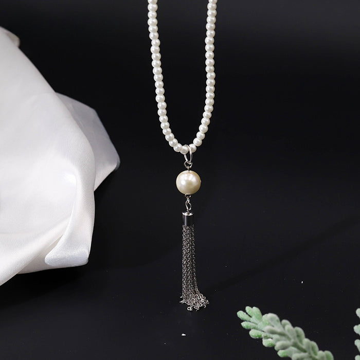 Wholesale tassel pendant pearl long necklace JDC-NE-YaXue010