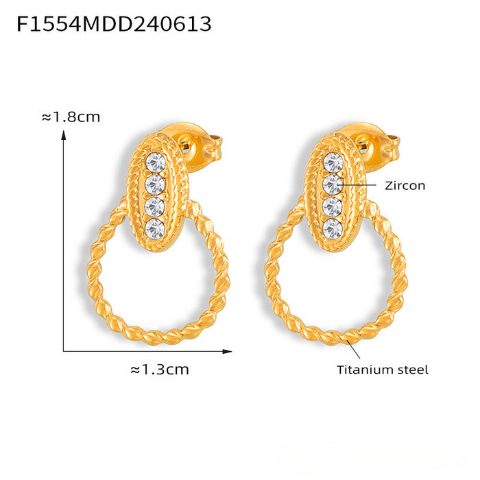 Wholesale Diamond Lace Round Plate Titanium Steel Gold-plated Earrings JDC-ES-MiLi005