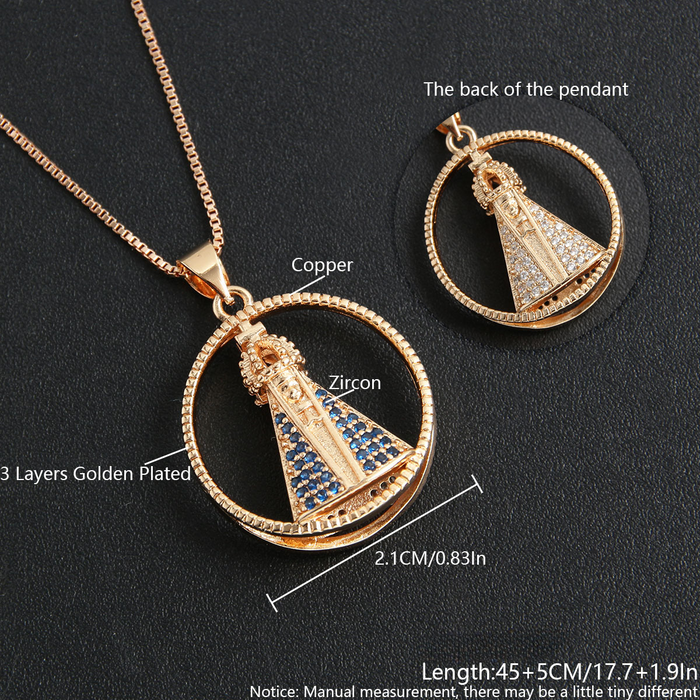 Wholesale Copper Plated 18k Real Gold Double-sided Virgin Mary Micro-inlaid Zircon Pendant Necklace JDC-NE-BaiTian011