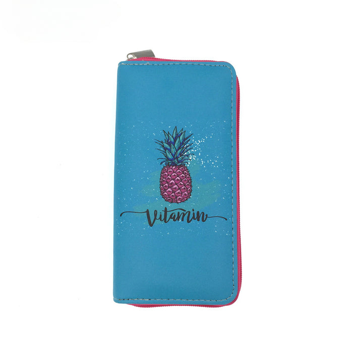 Wholesale 5pcs Cartoon Pineapple Printed Long PU Wallet JDC-WT-JiRui011