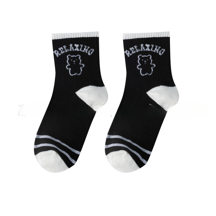 Wholesale of 10pcs Little Bear Black and White Mid Length Socks JDC-SK Miqi010