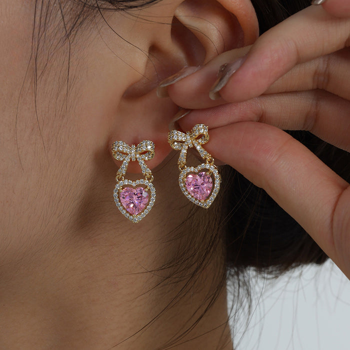 Wholesale Diamond Bow Heart Earrings Sweet Beauty JDC-ES-XP010