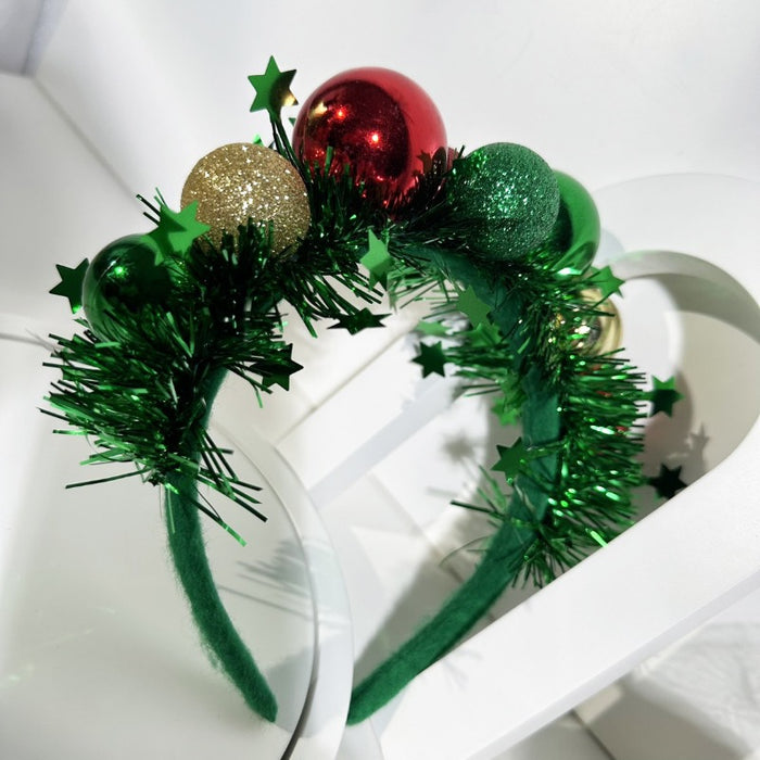 Wholesale Christmas Creative Design Ball Green Ribbon Atmosphere Party Headband JDC-HD-GuTe001