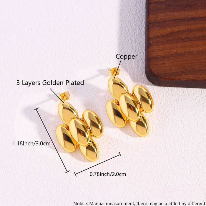 Wholesale Copper Gold Plated Metal Glossy Geometric Oval Earrings JDC-ES-BaiTian014