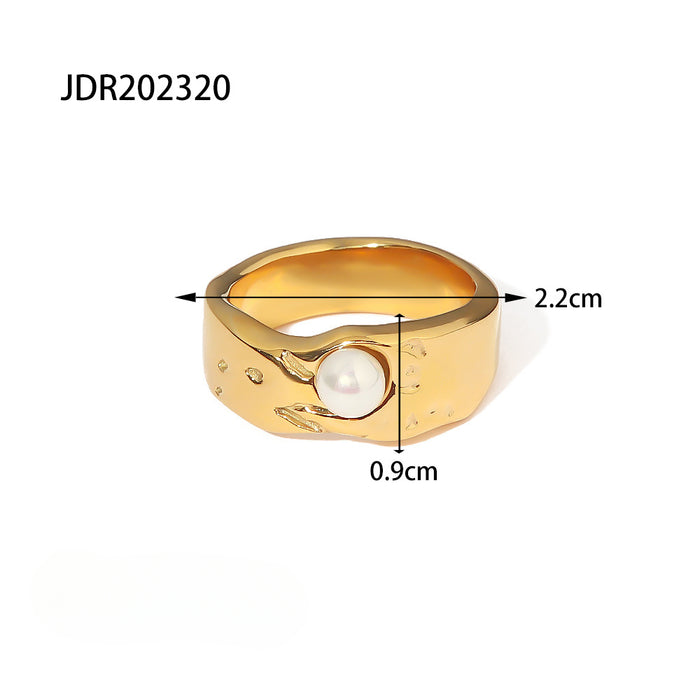 Wholesale 18K Gold Plated Stainless Steel Lava Pearl Ring JDC-RS-JD092