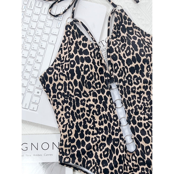 Wholesale Nylon Leopard Print Hollow Strap One-piece Swimsuit JDC-SW-XMa019