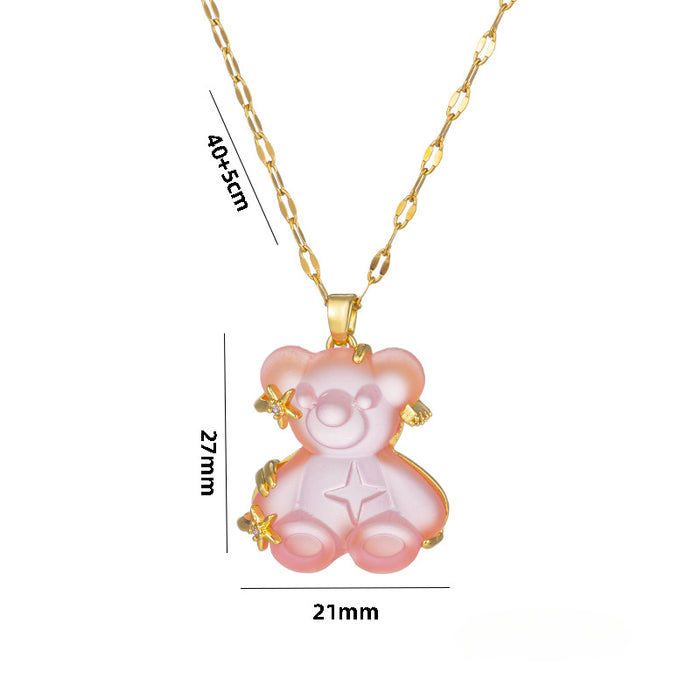 Wholesale Cute Colorful Bear Titanium Steel Necklaces JDC-NE-OBK008