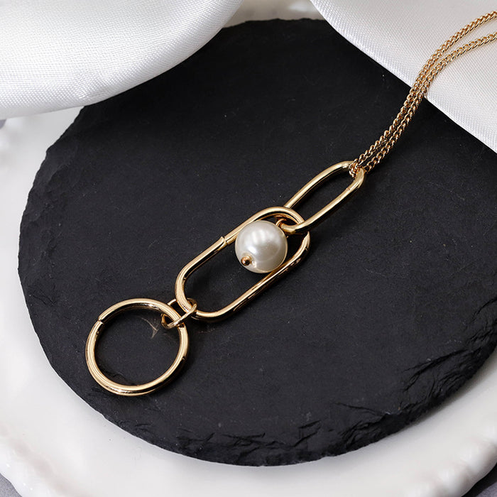 Wholesale Geometric Pearl Pendant Long Necklace JDC-NE-YaXue008