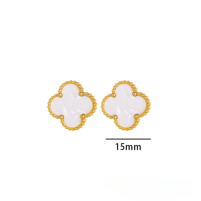 Wholesale 15mm Four-leaf Clover Titanium Steel Earrings JDC-ES-DiNai001