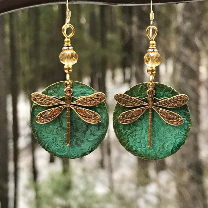 Wholesale Vintage Dark Green Dragonfly Ethnic Style Earrings JDC-ES-SaIP108