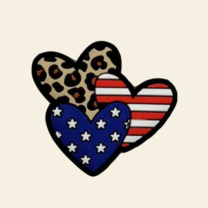 Wholesale 10PCS Cartoon American Independence Day Leopard Print Heart Silicone Beads JDC-BDS-NaiSi186