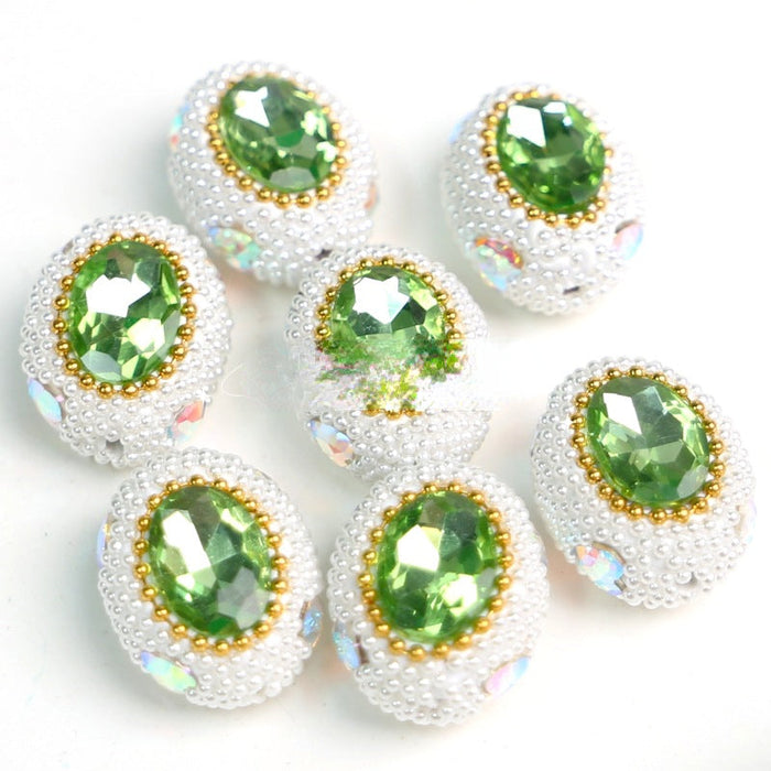 Wholesale Pigeon Egg Clay Inlaid with Diamond Straight Hole Diamond Beads JDC-BDS-HuaZ012