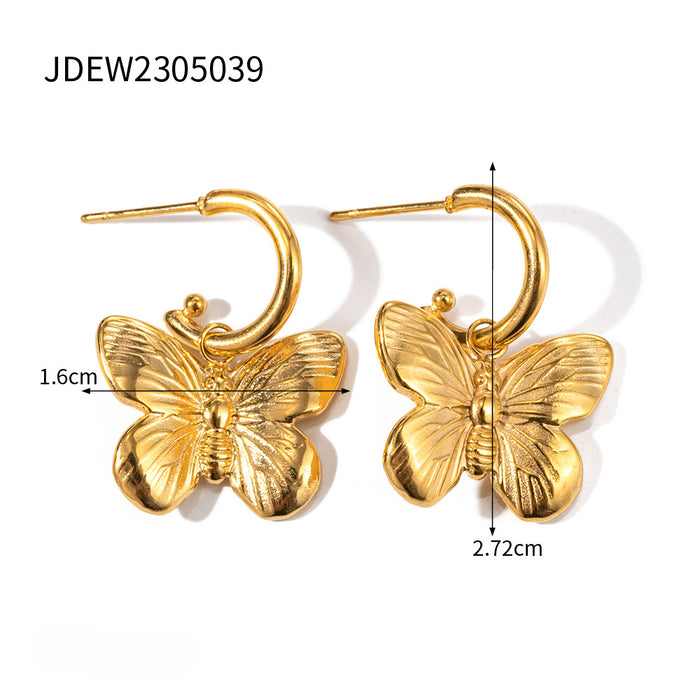 Wholesale Sand Gold Butterfly Set Series Stainless Steel Bracelet, Ring Necklace JDC-NE-Wanx003