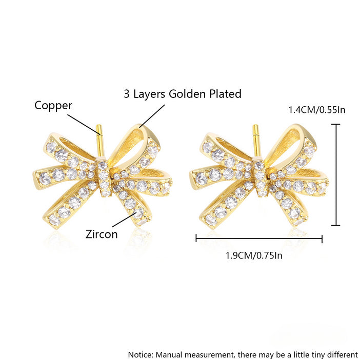 Wholesale Irregular Hollow Zircon Copper Bow Earrings JDC-ES-BaiTian006