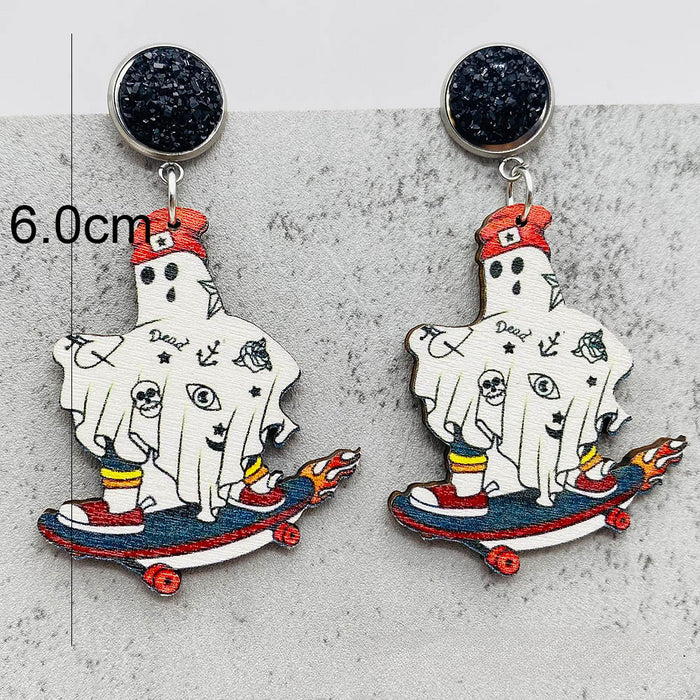 Wholesale Halloween Ghost Wooden Earrings JDC-ES-Chengy037