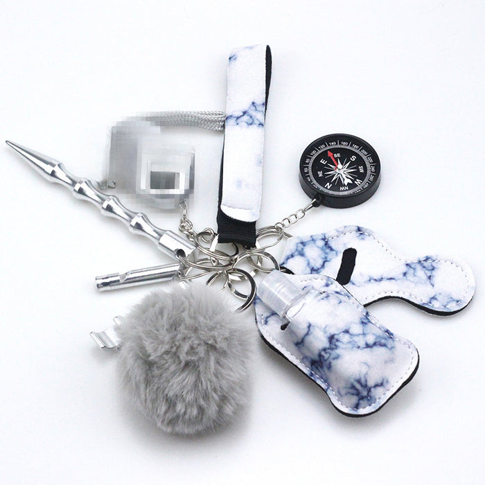 Wholesale Fur Ball Compass Leather Keychain 10-Piece Set JDC-KC-TouMS065