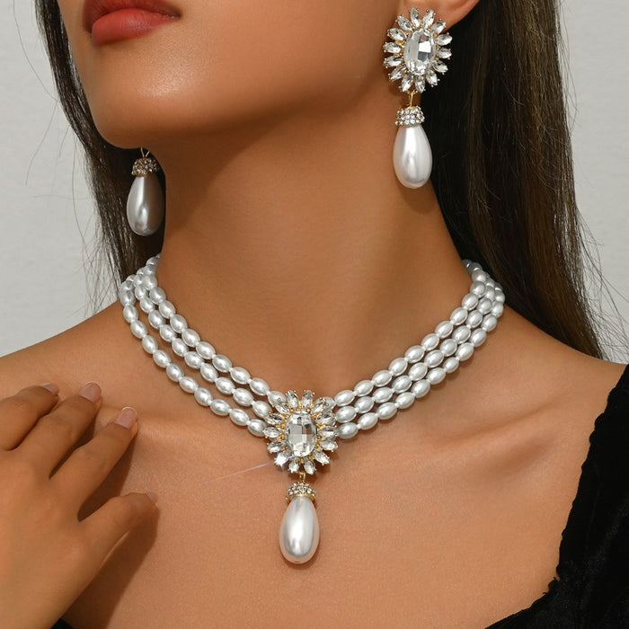 Wholesale Geometric Light Luxury Pearl Necklace Earring Set JDC-NE-Bais001