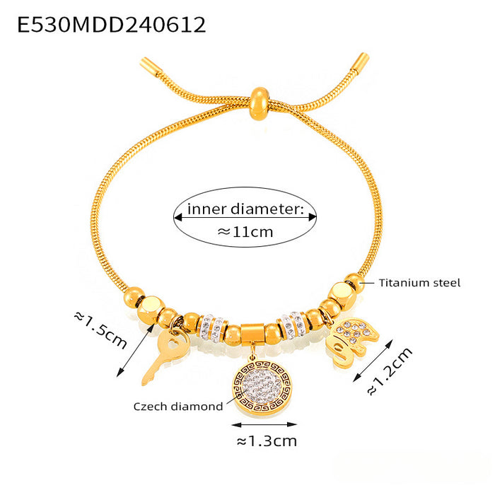 Wholesale Multi-element Pendant Diamond Titanium Steel Bracelet JDC-BT-MiLi003