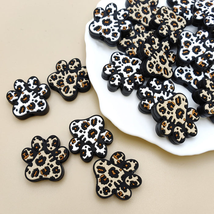 Wholesale 10pcs Dog Paw Cow Print Leopard Print Focal Beads JDC-BDS-NaiSi194