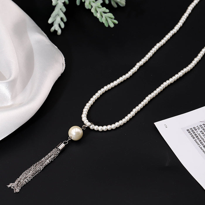 Wholesale tassel pendant pearl long necklace JDC-NE-YaXue010